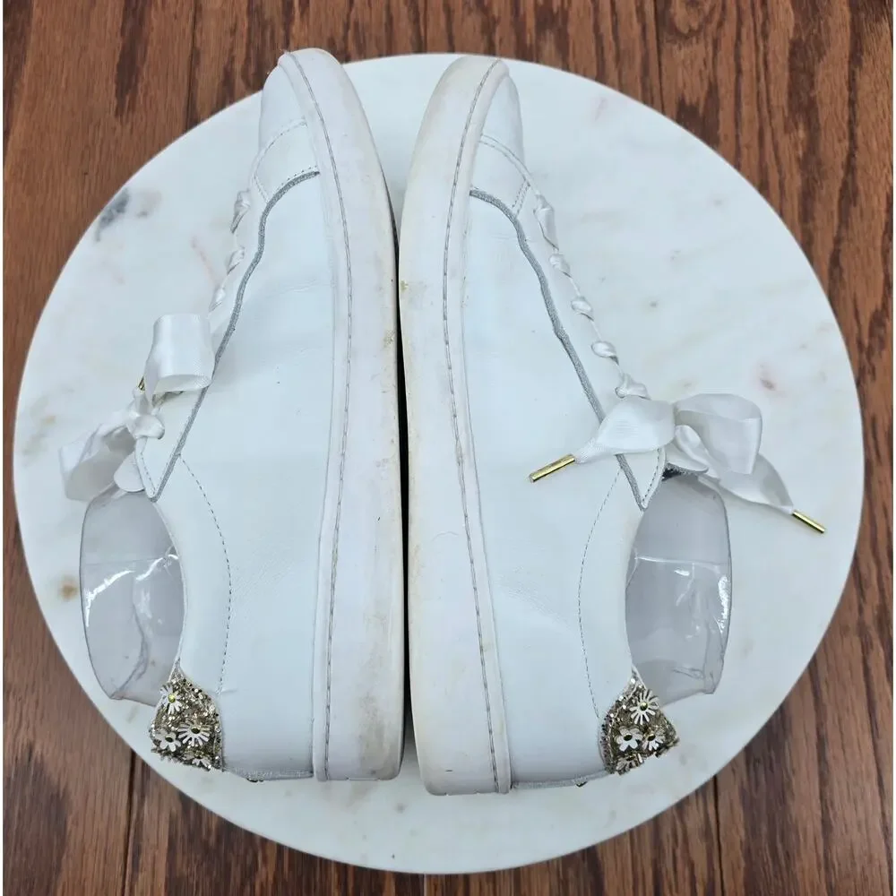 Keds x Kate Spade New York Ace Flower White Leather Sneakers Satin Bow Women 8.5